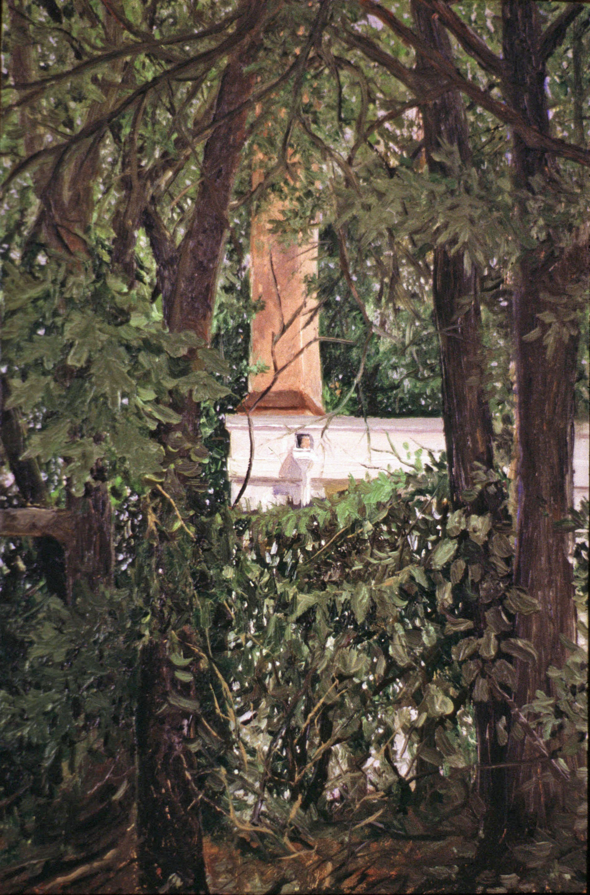 Apartments and Chimney through Trees, August Afternoon