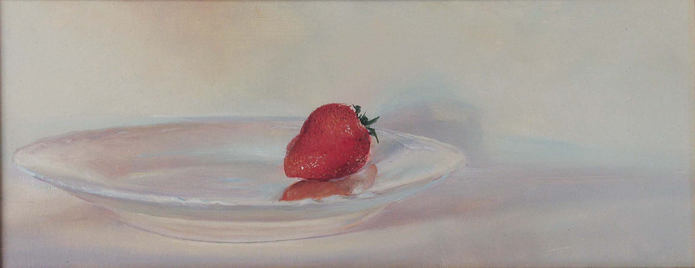 Red and White:Single Strawberry on a Dessert Plate